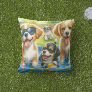 Coussin Amoureux de chiens de fête à la piscine mignons 