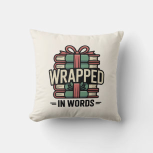 Coussin Amoureux de livres de Noël enveloppé de mots
