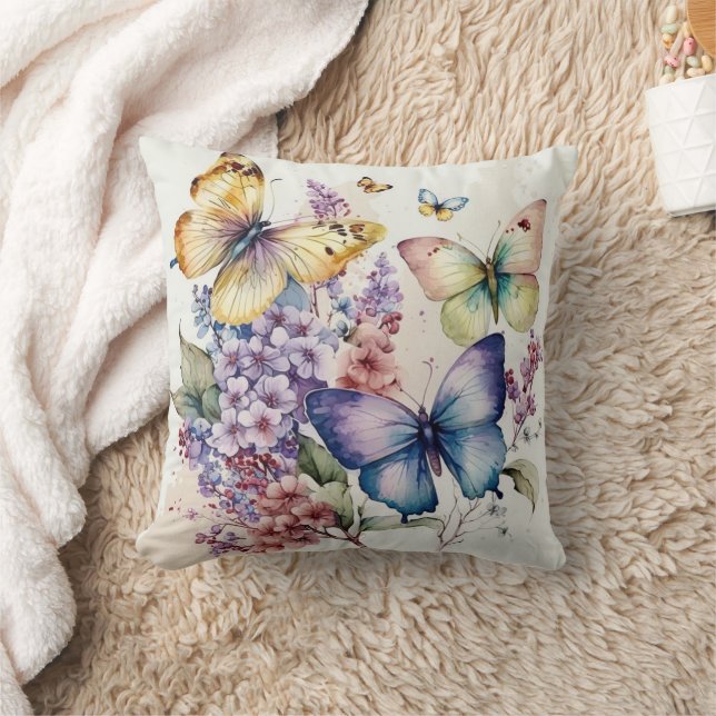Coussin amoureux de papillon d'aquarelle (Couverture)
