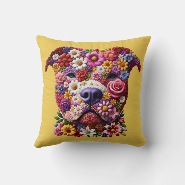 Coussin Amoureux de Pitbull à visage fleuri (Verso)
