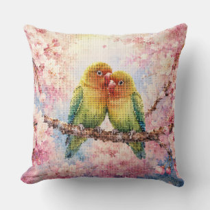 Coussin Amoureux de style géométrique parmi les fleurs de