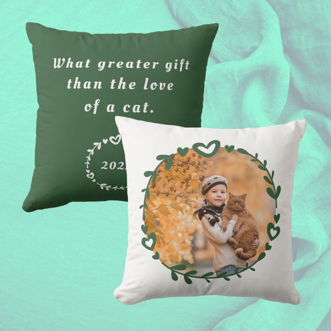 Coussin Amoureux des chats Photo et devis vert (Créateur téléchargé)