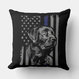 Coussin Amoureux des chiens  Black Labrador American Flag 