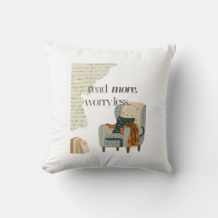 Coussin Amoureux du livre « Lire plus, s'inquiéter moins »
