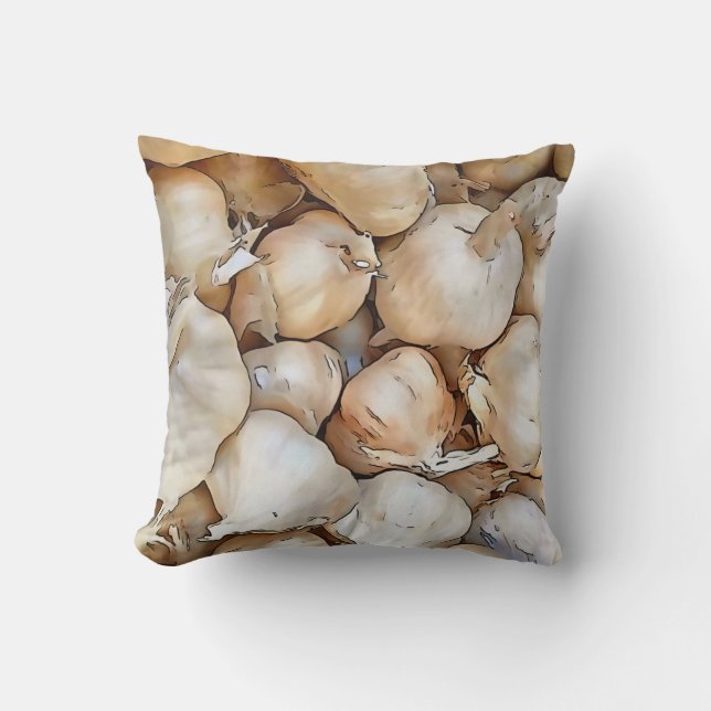 Coussin Ampoules d'ail Artiste Noir Outline Art (Recto)