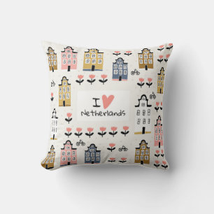 Coussin Amsterdam Vintage : Illustration de ville traditio