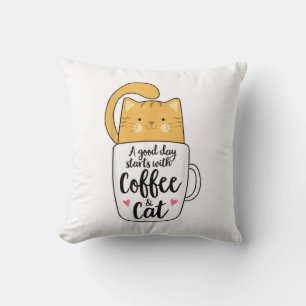 Coussin Amusant Amoureux des chats de Mug de café orange