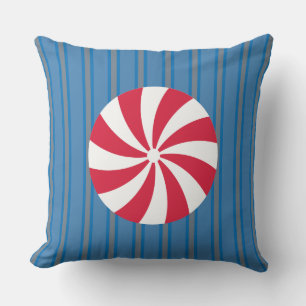 Coussin Amusant et fantaisie Bleu Noël Peppermenthe Bonbon