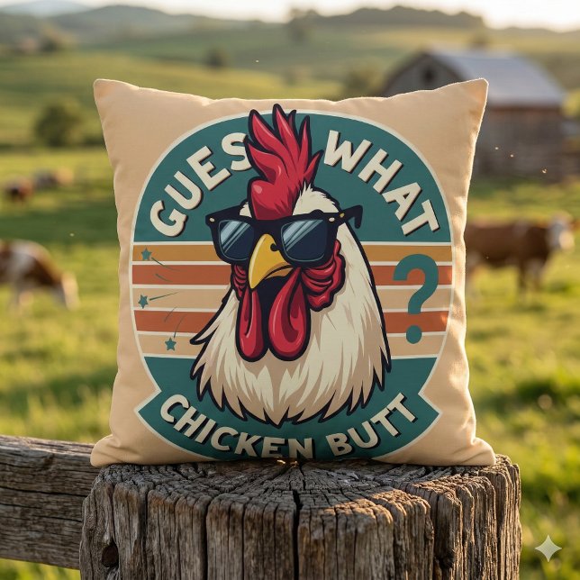 Coussin Amusant Retro Beurre De Poulet Conception De Plais (Funny Retro Chicken Butt Joke Design Throw Pillow Mockup C)