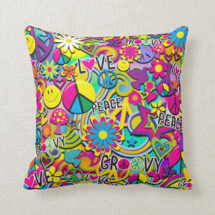 Coussin Amusant Rétro Groovy Années 60 Soixante Amour Colo