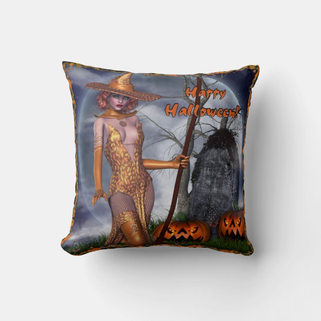 Coussin Amusante joyeuse sorcière d'Halloween (Recto)