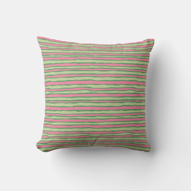 Coussin Amusantes Rayures d'Eté Pastèque Rose Vert Fantais (Recto)