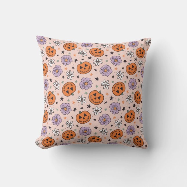 Coussin Amusants Citrouilles d'Halloween et Fleurs Motif (Recto)
