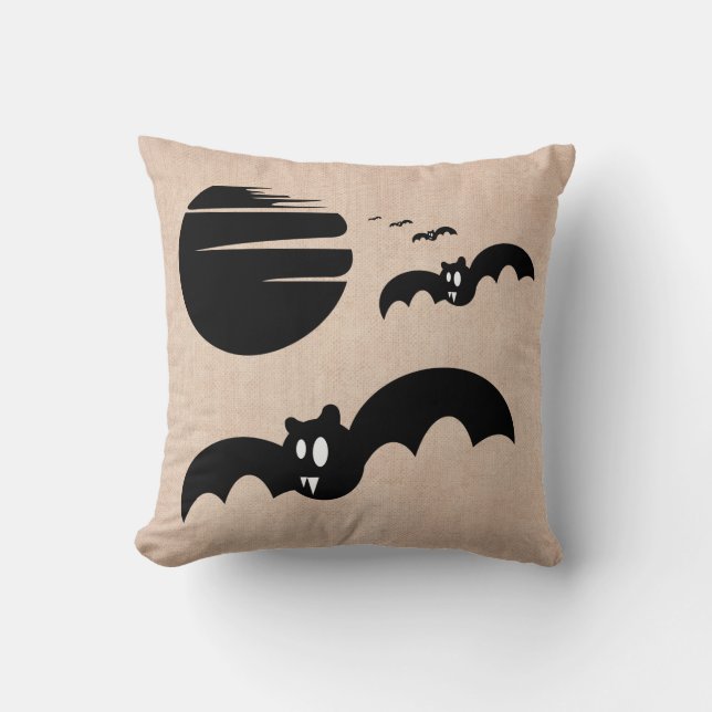 Coussin Amusants Halloween Trick ou Treat Bats Burlap (Recto)