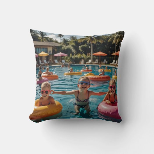 Coussin Amusement à la piscine (Recto)