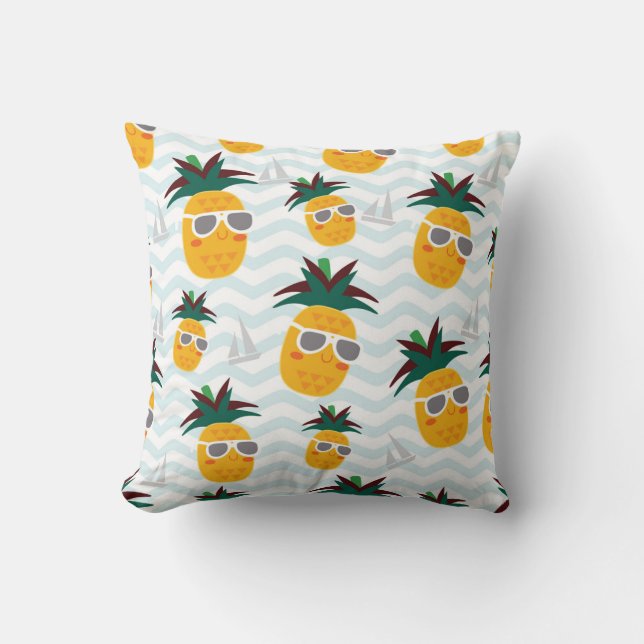 Coussin Ananas, bateau : mignon motif océanique. (Recto)