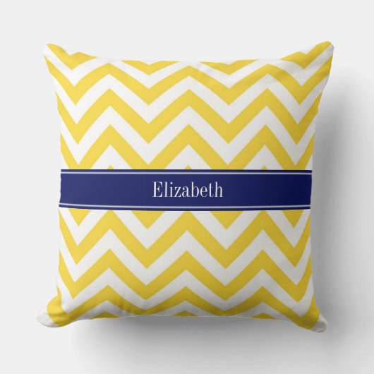 Coussin Ananas Blanc LG Chevron Marine Nom bleu Monogramme (Recto)