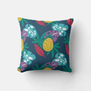 Coussin ananas bleus tropicaux modernes feuilles