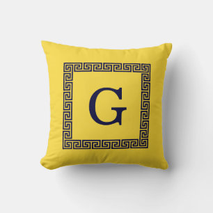 Coussin Ananas, Clé grecque bleue marine #1 Monogramme enc