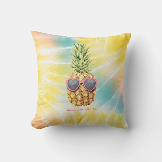 Coussin Ananas Cool, Tie-Dye Arc-en-Ciel Aquarelle  (Recto)