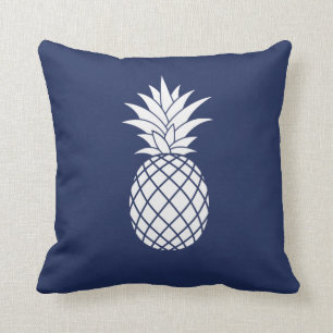 Coussin Ananas de luxe blanc sur bleu marine