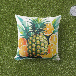 Coussin Ananas et agrumes à l'aquarelle Fruits tropicaux