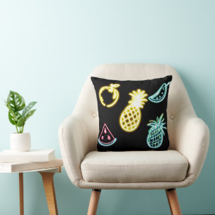 Coussin Ananas et fruits tropicaux Neon