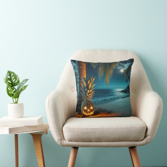Coussin Ananas Jack-o-lanterne Sur Une Plage (Chaise)