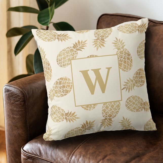 Coussin Ananas Monogram Gold sur ivoire (Créateur téléchargé)