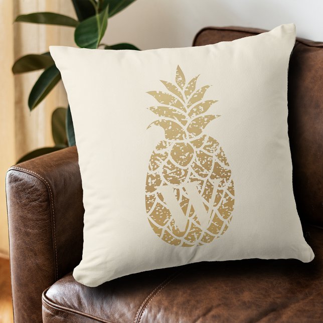 Coussin Ananas Monogram Gold sur ivoire (Créateur téléchargé)