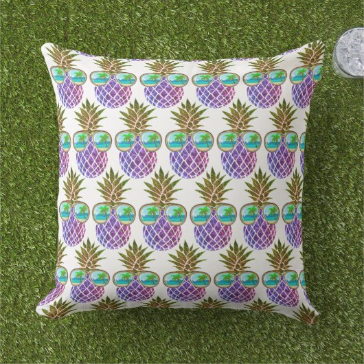 Coussin Ananas rose violet tropical (Herbe)