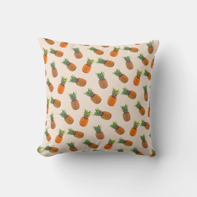 Coussin Ananas sur fond beige champagne clair (Recto)
