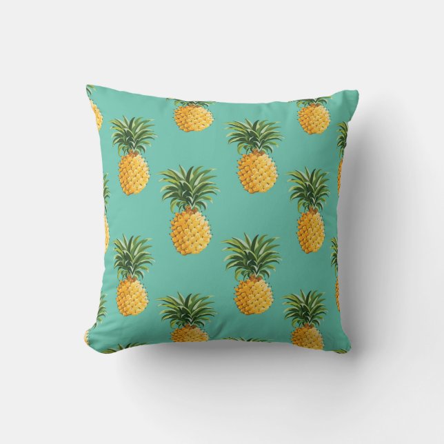 Coussin Ananas tropicaux sur Teal (Recto)