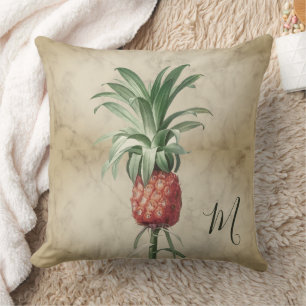 Coussin Ananas Vintage Tropical Élégant Monogramme