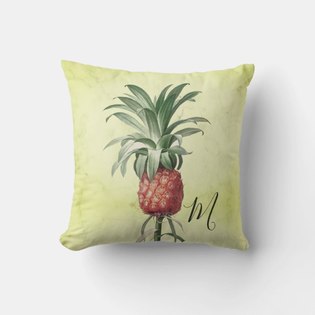 Coussin Ananas Vintage vert Tropical Élégant Monogramme (Recto)