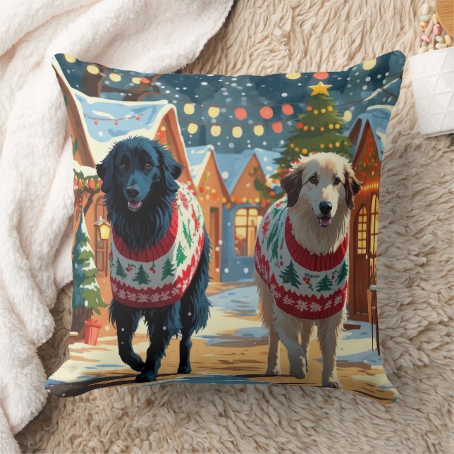 Coussin Anatolian Shepherd Dogs Christmas Snow Holiday (Couverture)