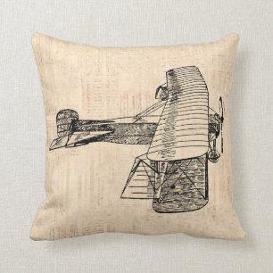 Coussin Ancien modèle d'avion antique Script beige
