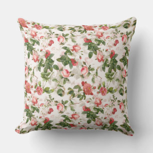 Coussin Ancien Rose Redouté Vintage rose Motif