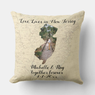 Coussin Ancienne Carte L'Amour Vit Dans Jersey State Formé