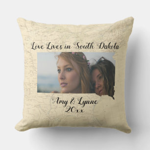 Coussin Ancienne Carte L'Amour Vit Dans Le Dakota Du Sud P