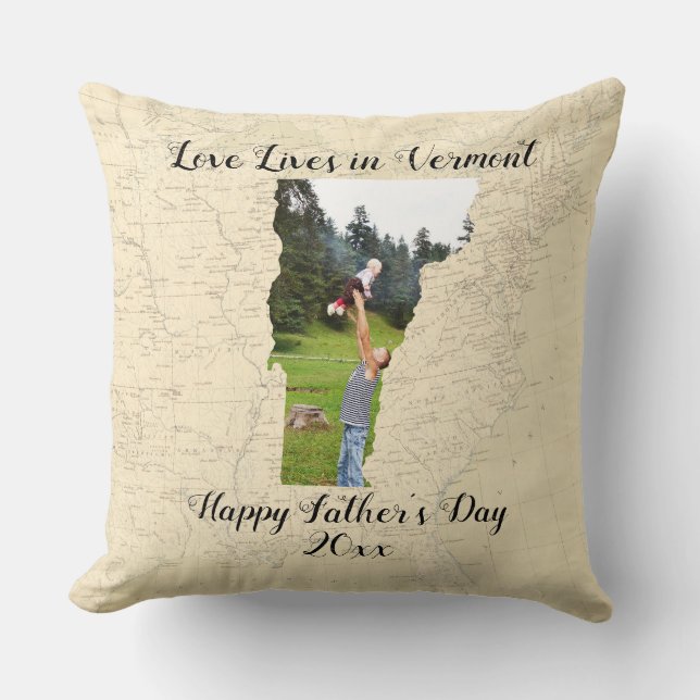 Coussin Ancienne Carte L'Amour Vit Dans Le Vermont State F (Recto)