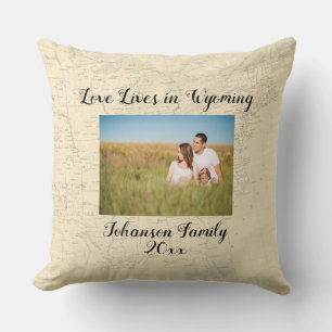 Coussin Ancienne Carte L'Amour Vit Dans Le Wyoming State F