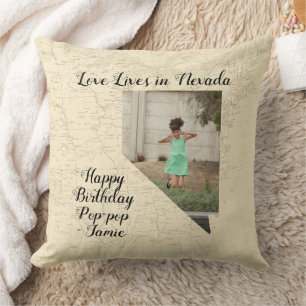 Coussin Ancienne Carte L'Amour Vit Dans L'État Du Nevada P