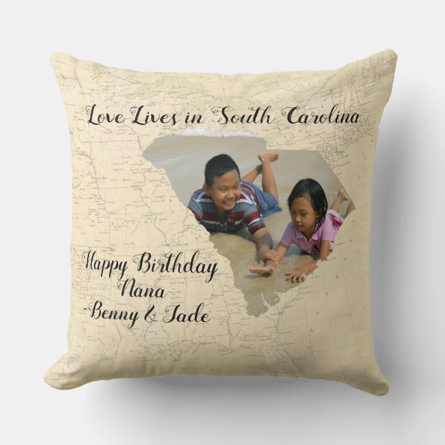 Coussin Ancienne Carte L'Amour Vit En Caroline Du Sud Phot (Recto)