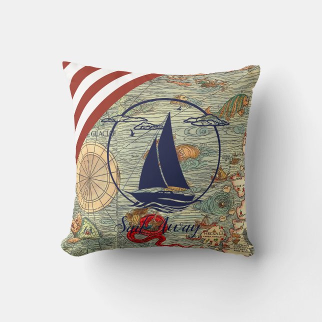 Coussin Ancienne carte marine/bateau/silhouette/voilier/vo (Recto)