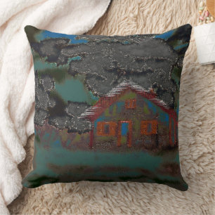 Coussin Ancienne maison de ville en déplacement foncé et h