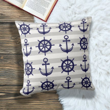 Ancrage et roue de bateau gris rayé Nautical