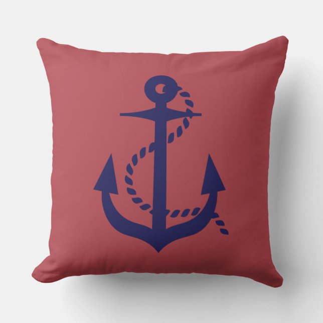 Coussin Ancrage nautique moderne Marine Bleu et Rouge (Recto)