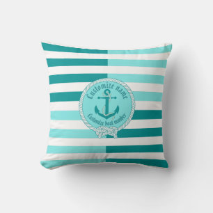 Coussin Ancrage/noeud nautique/Nom personnalisé/Aqua Maine