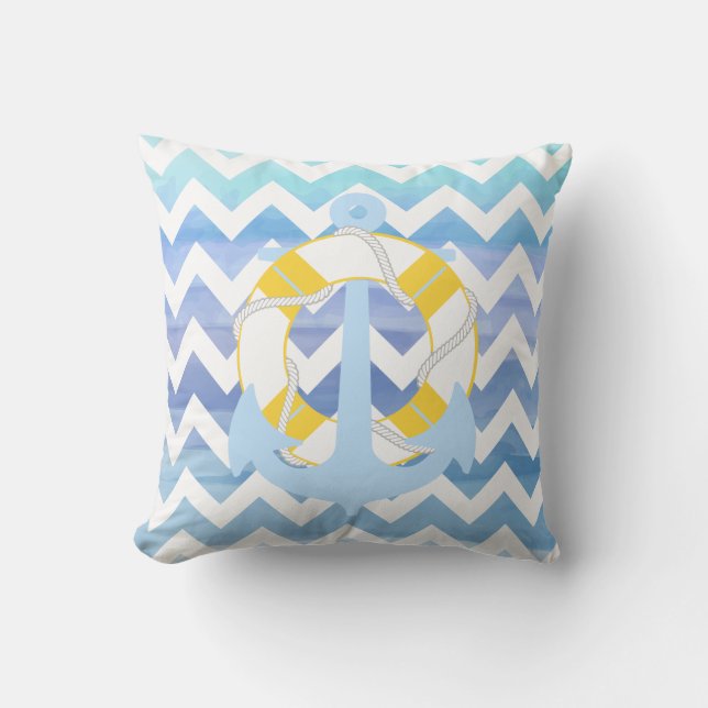 Coussin Ancrage PixDezines/nautique/chevron/aquarelle (Recto)